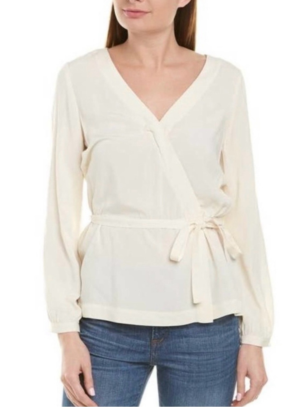 NWT J.Crew Mercantile Women's Cream Faux Wrap Tie Blouse - Size 12 Work Preppy